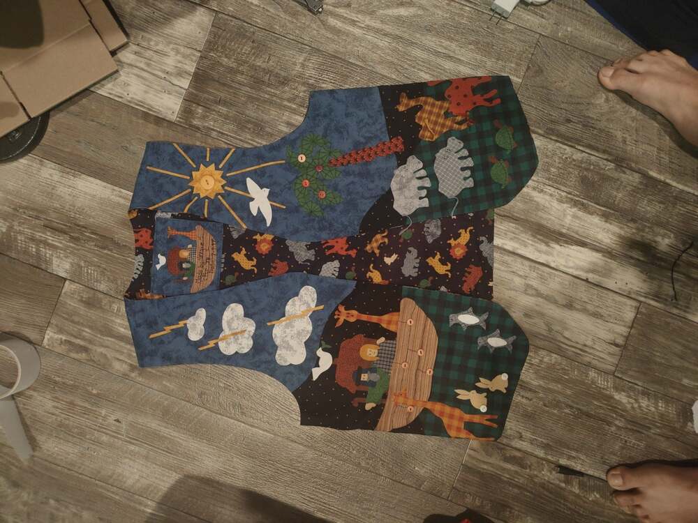Vintage Handmade Noah's Ark Themed Reversible Quilted Vest